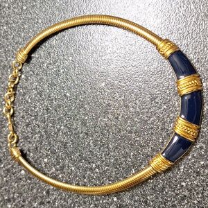 Vintage Monet Gold Omega Navy Blue Bib Collar Necklace